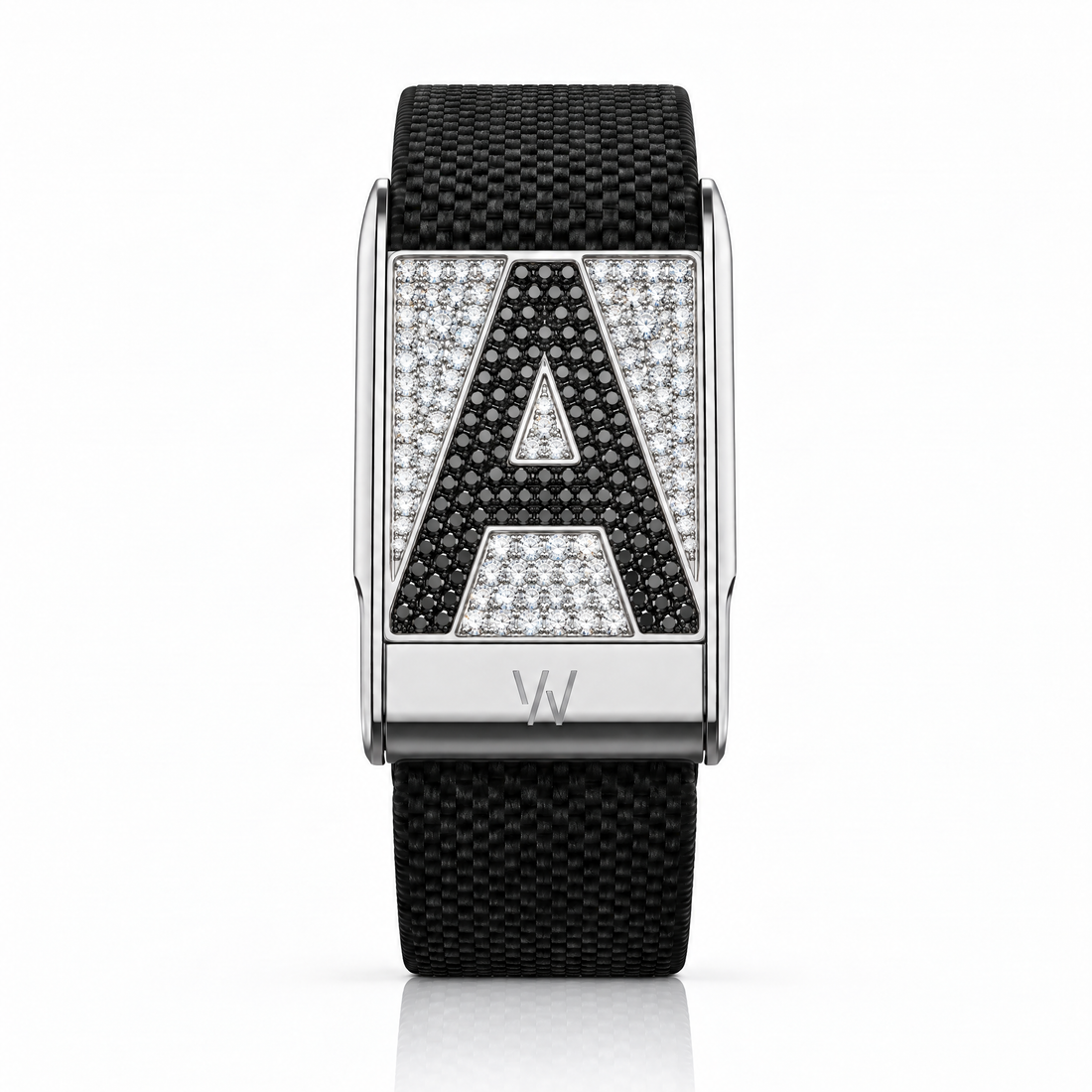 Initial Letter A Diamond WHOOP 5.0 case set with moissanite – angle view – Zius Jewels