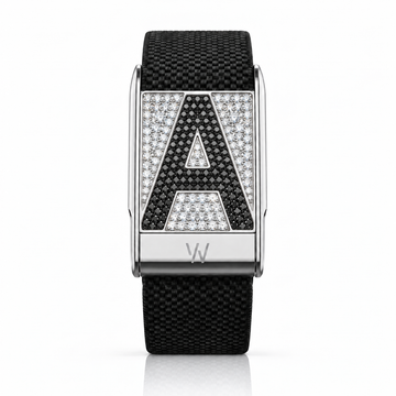 Initial Letter A Diamond WHOOP 5.0 case set with moissanite – angle view – Zius Jewels