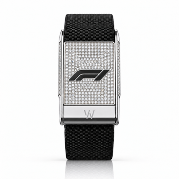 Custom Logo White Pavé Diamond WHOOP 5.0 case set with moissanite – angle view – Zius Jewels