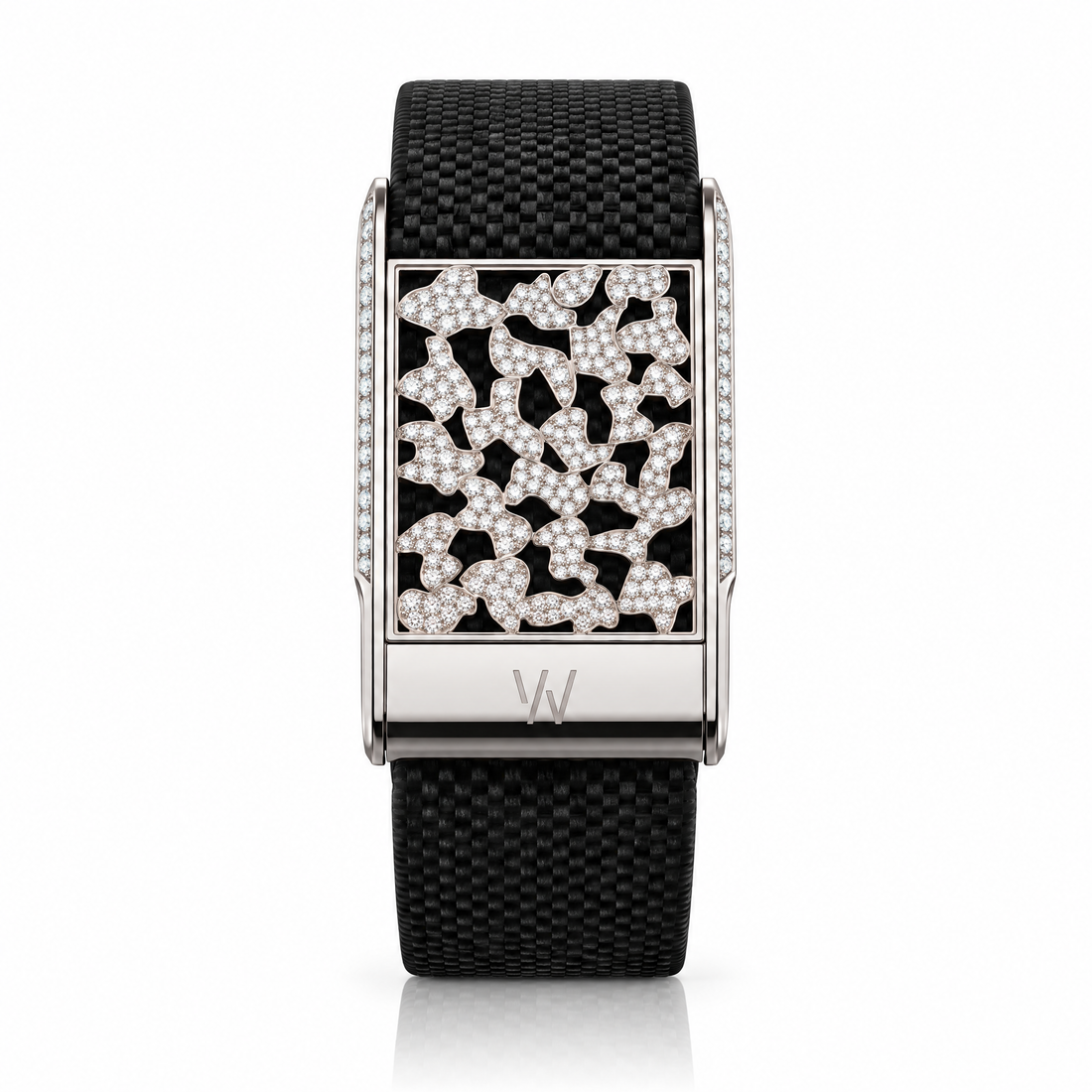 Black & White Spotted Diamond WHOOP 5.0 case set with moissanite – angle view – Zius Jewels
