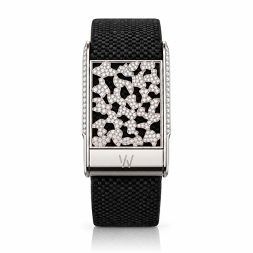 Black & White Spotted Diamond WHOOP 5.0 case set with moissanite – angle view – Zius Jewels