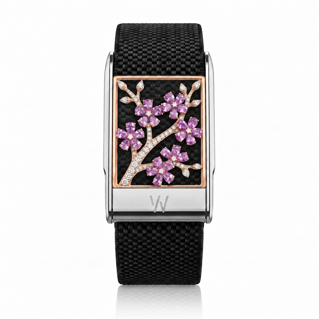 Pink Cherry Blossom Diamond WHOOP 5.0 case set with moissanite – angle view – Zius Jewels