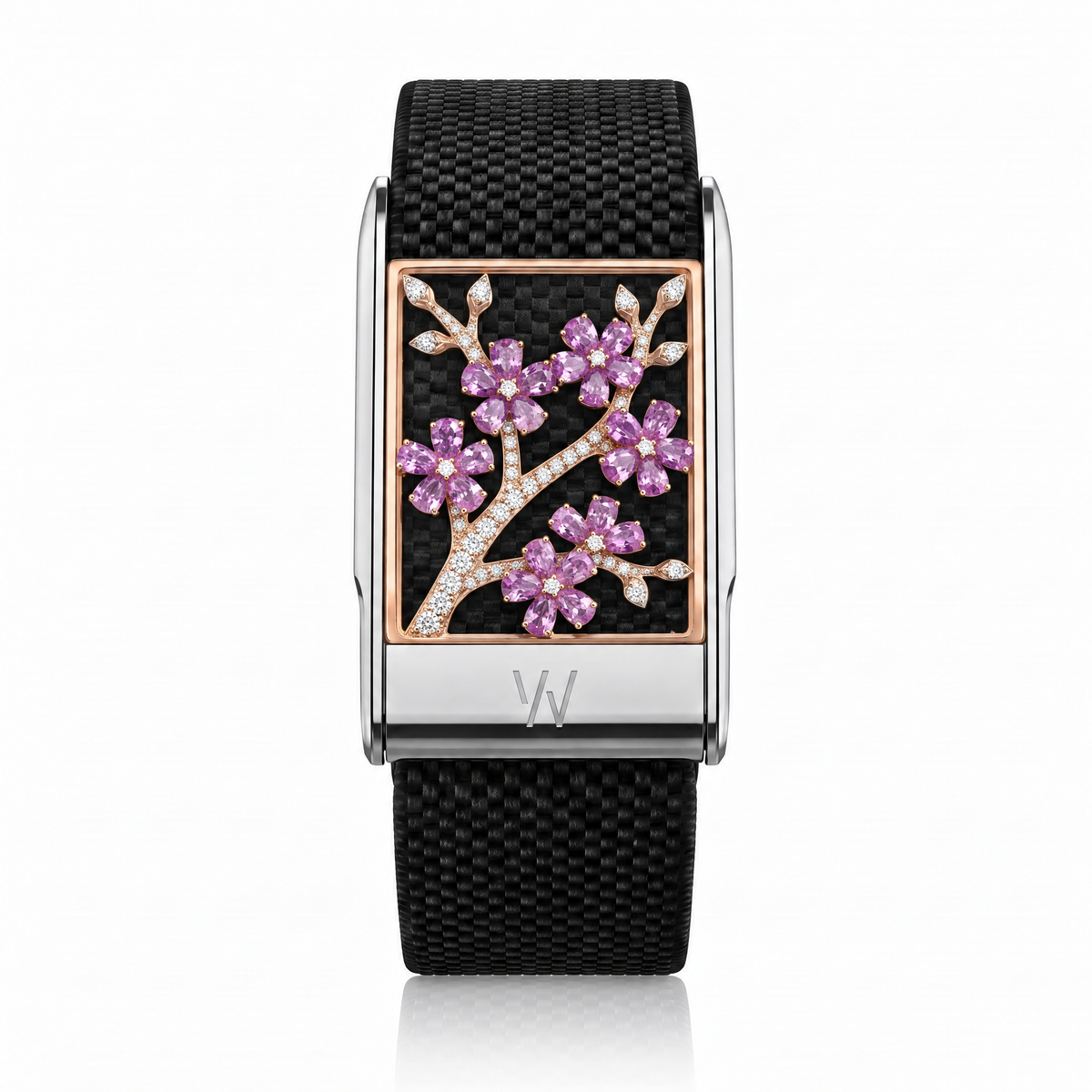 Pink Cherry Blossom Diamond WHOOP 5.0 case set with moissanite – angle view – Zius Jewels
