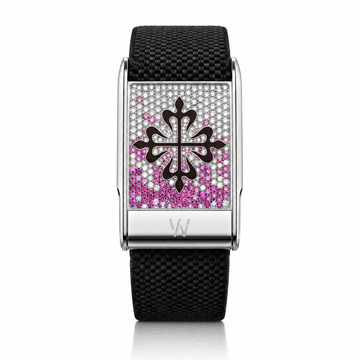 Pink Ornate Cross Diamond WHOOP 5.0 case set with moissanite – angle view – Zius Jewels