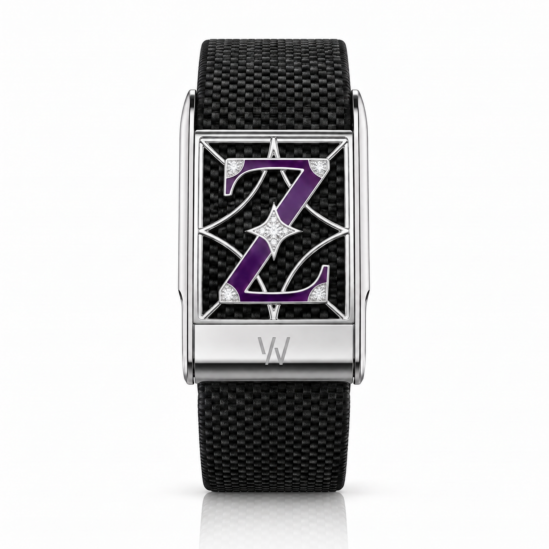 Purple Initial Letter Z Diamond WHOOP 5.0 case set with moissanite – angle view – Zius Jewels