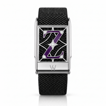 Purple Initial Letter Z Diamond WHOOP 5.0 case set with moissanite – angle view – Zius Jewels