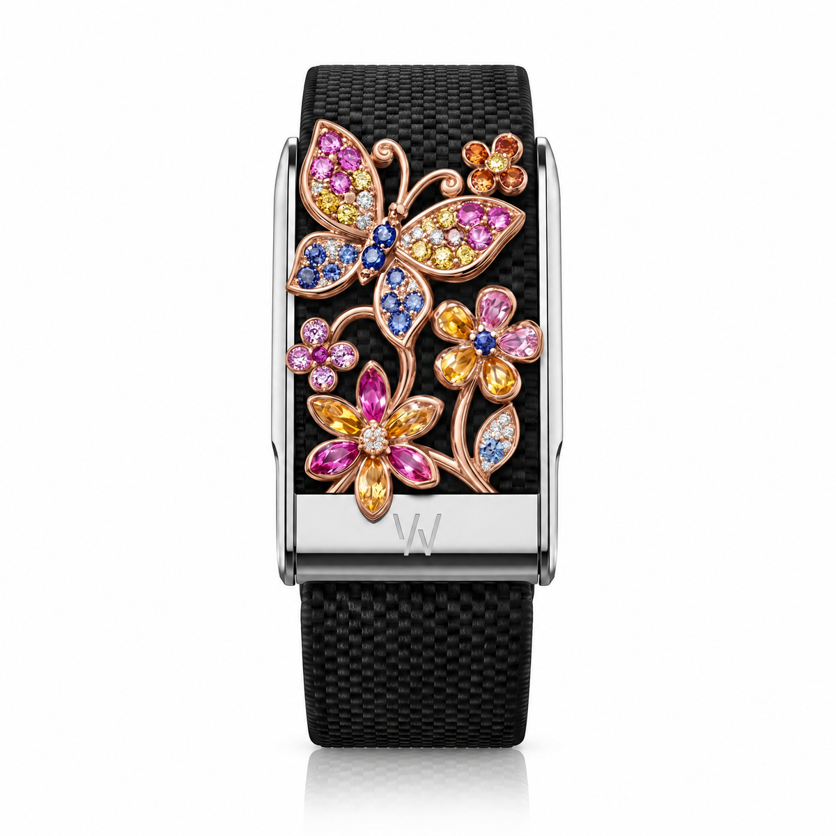 Butterfly Garden Diamond WHOOP 5.0 case set with moissanite – angle view – Zius Jewels