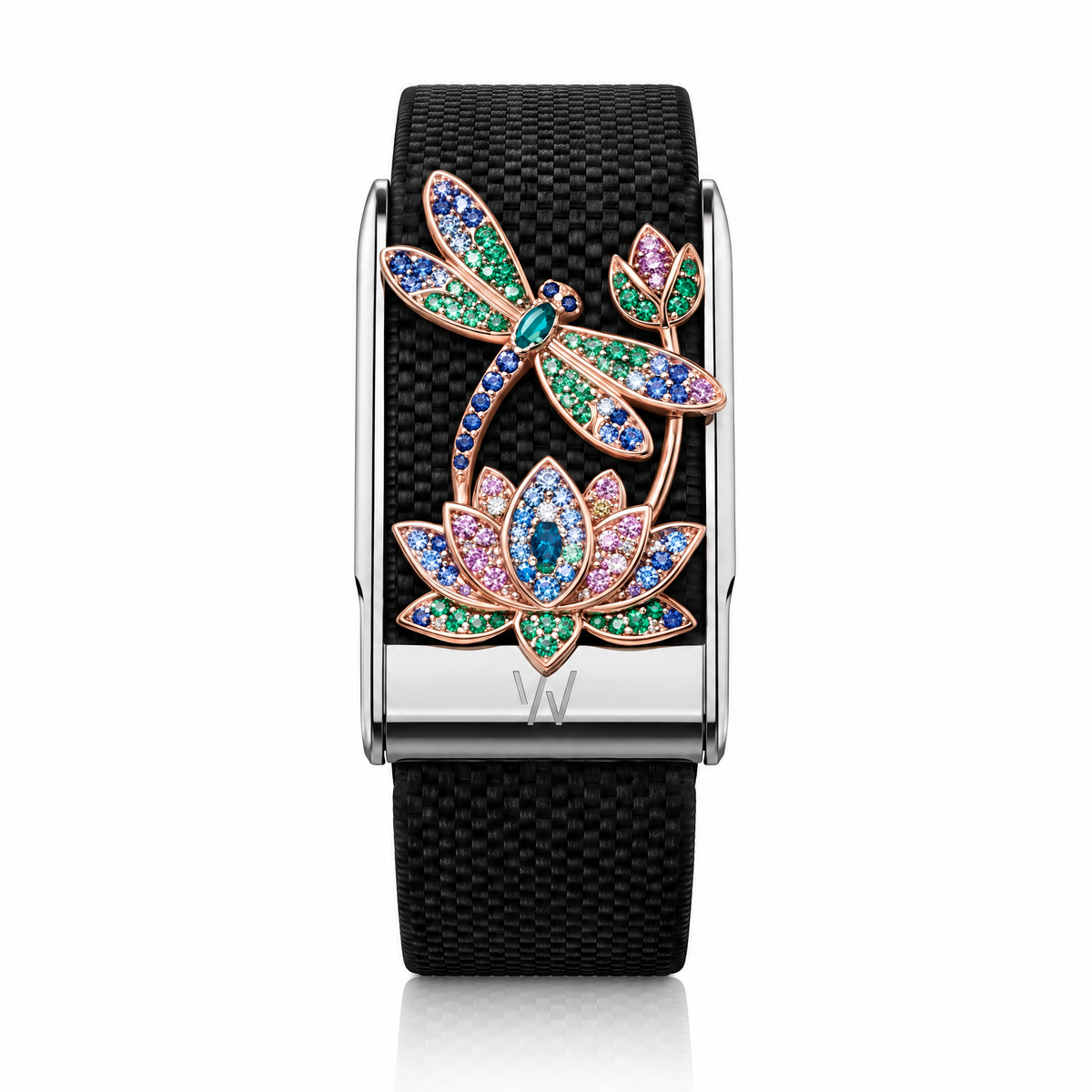 Dragonfly & Lotus Diamond WHOOP 5.0 case set with moissanite – angle view – Zius Jewels