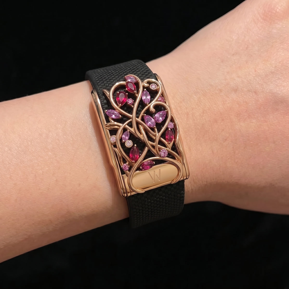 Rose Gold Blossom Tree Diamond WHOOP 5.0 case set with moissanite – front view – Zius Jewels