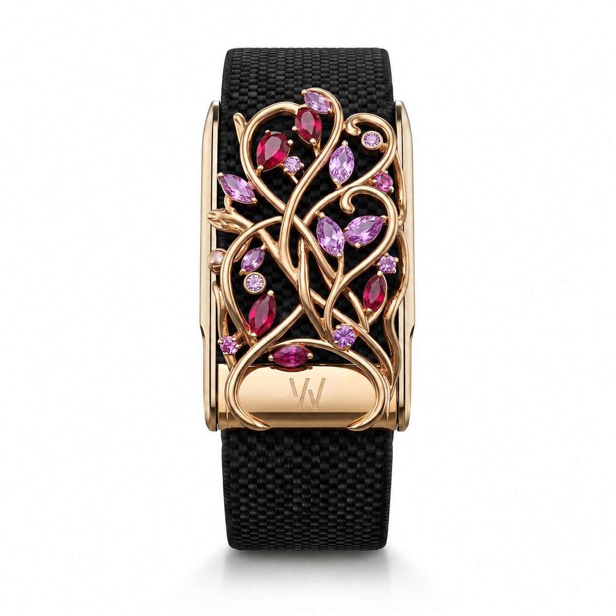 Rose Gold Blossom Tree Diamond WHOOP 5.0 case set with moissanite – angle view – Zius Jewels