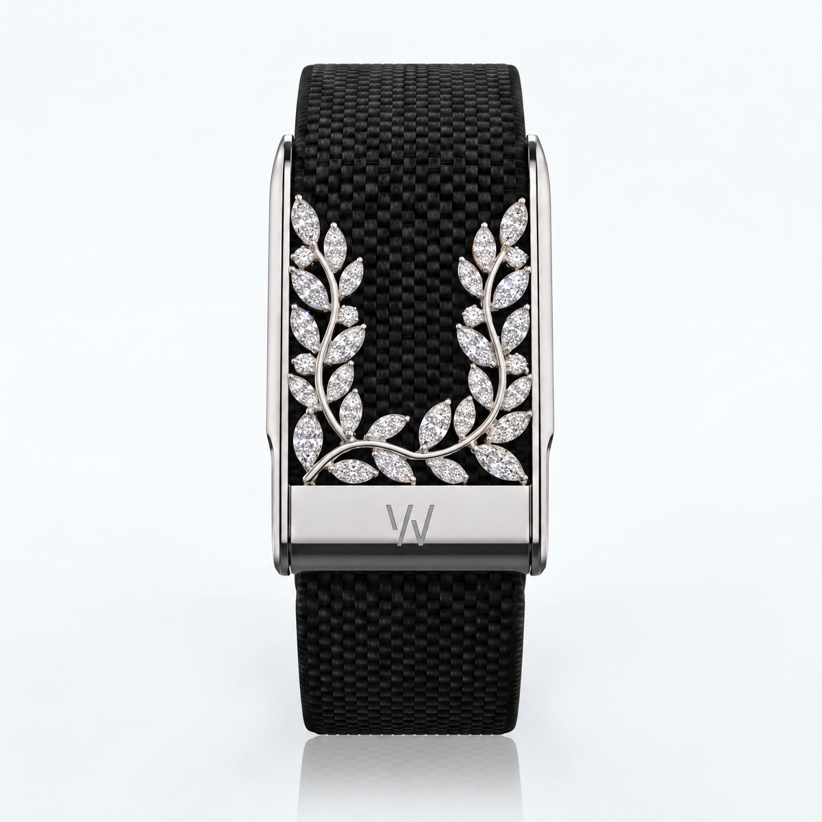 Laurel Wreath Diamond WHOOP 5.0 case set with moissanite – angle view – Zius Jewels