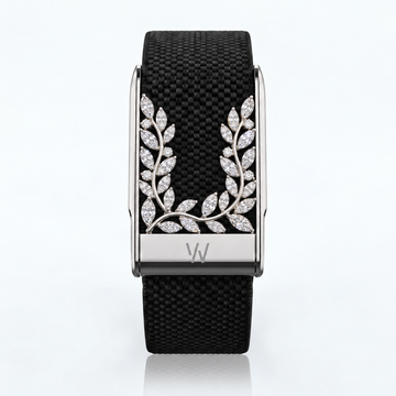 Laurel Wreath Diamond WHOOP 5.0 case set with moissanite – angle view – Zius Jewels