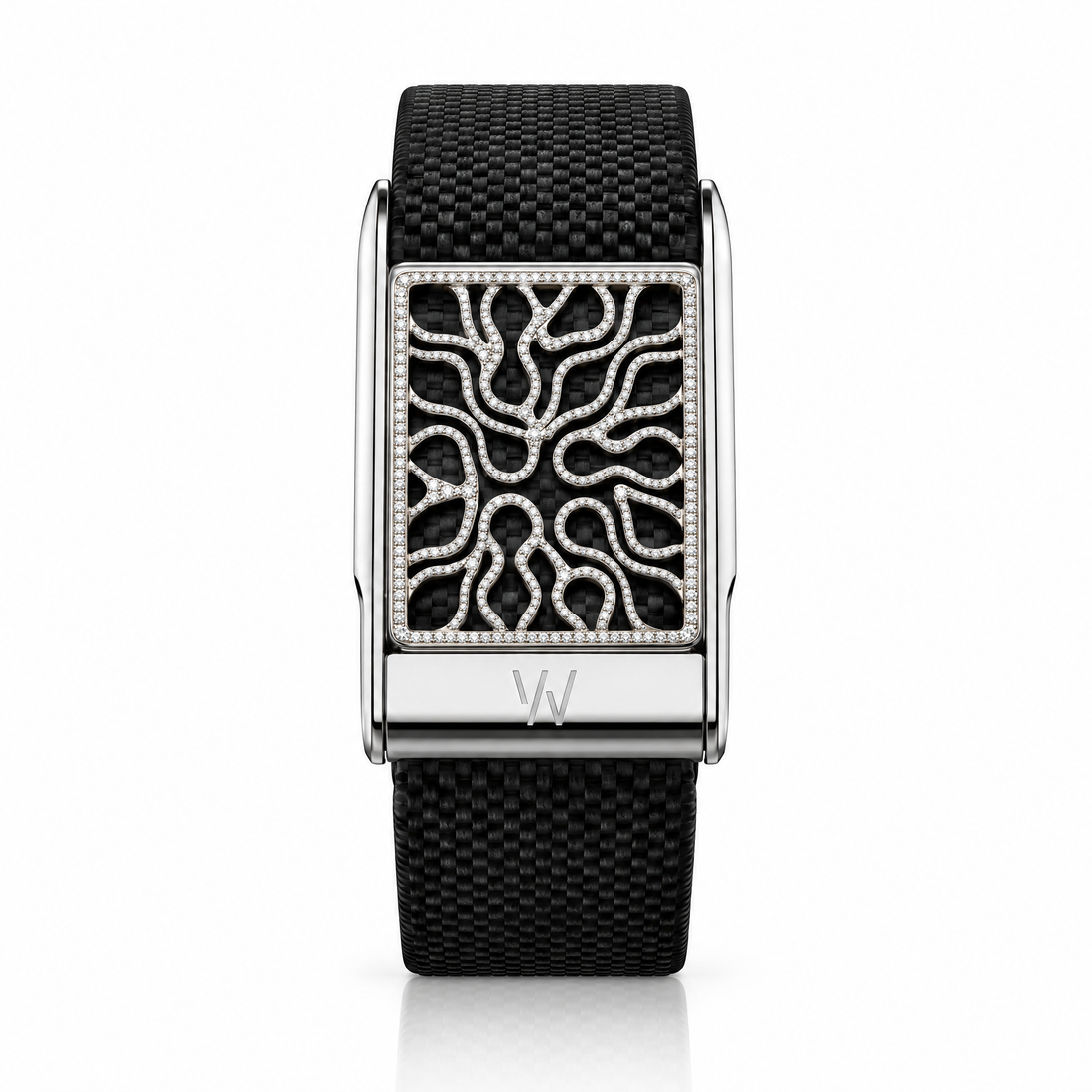 Black Geometric Leaf Tile Diamond WHOOP 5.0 case set with moissanite – angle view – Zius Jewels