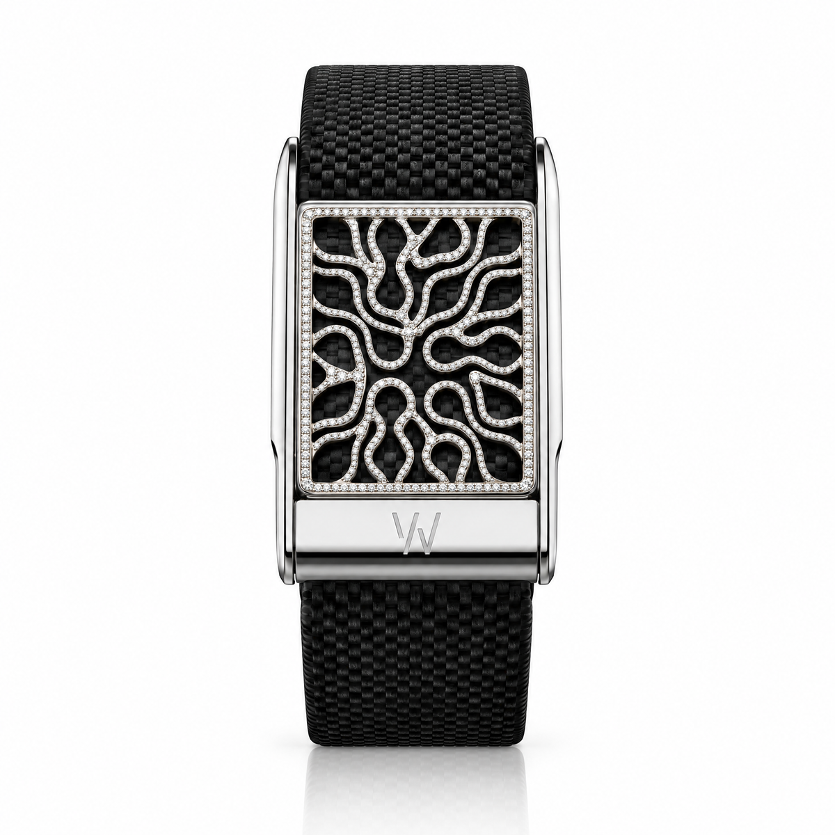 Black Geometric Leaf Tile Diamond WHOOP 5.0 case set with moissanite – angle view – Zius Jewels