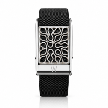 Black Geometric Leaf Tile Diamond WHOOP 5.0 case set with moissanite – angle view – Zius Jewels