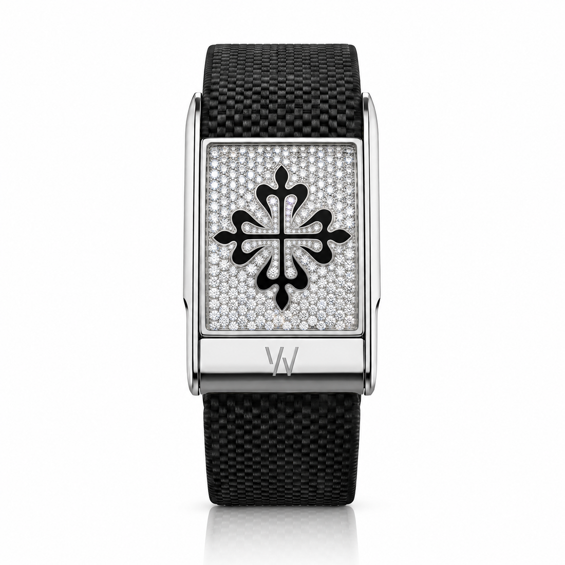 Black Ornate Cross Diamond WHOOP 5.0 case set with moissanite – angle view – Zius Jewels