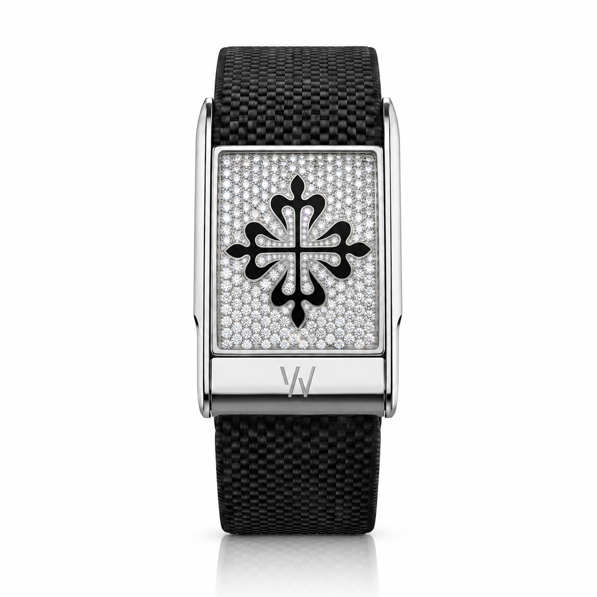 Black Ornate Cross Diamond WHOOP 5.0 case set with moissanite – angle view – Zius Jewels