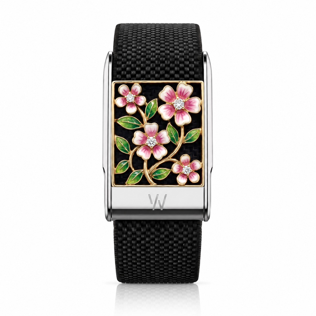 Pink Flower Blossom Diamond WHOOP 5.0 case set with moissanite – angle view – Zius Jewels