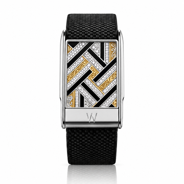 Black & Gold Geometric Diamond WHOOP 5.0 case set with moissanite – angle view – Zius Jewels