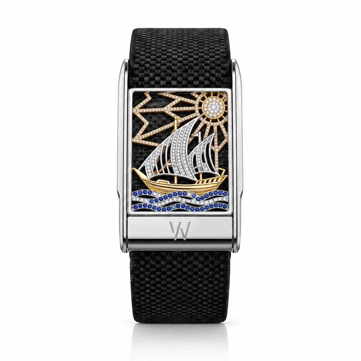 Sailboat Sunset Diamond WHOOP 5.0 case set with moissanite – angle view – Zius Jewels