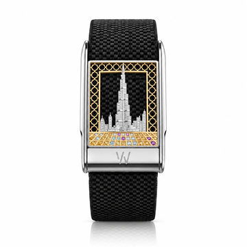 Gold City Skyline Diamond WHOOP 5.0 case set with moissanite – angle view – Zius Jewels