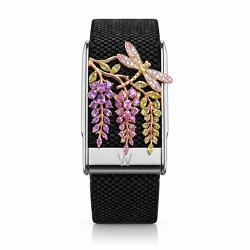 Wisteria & Dragonfly Diamond WHOOP 5.0 case set with moissanite – angle view – Zius Jewels