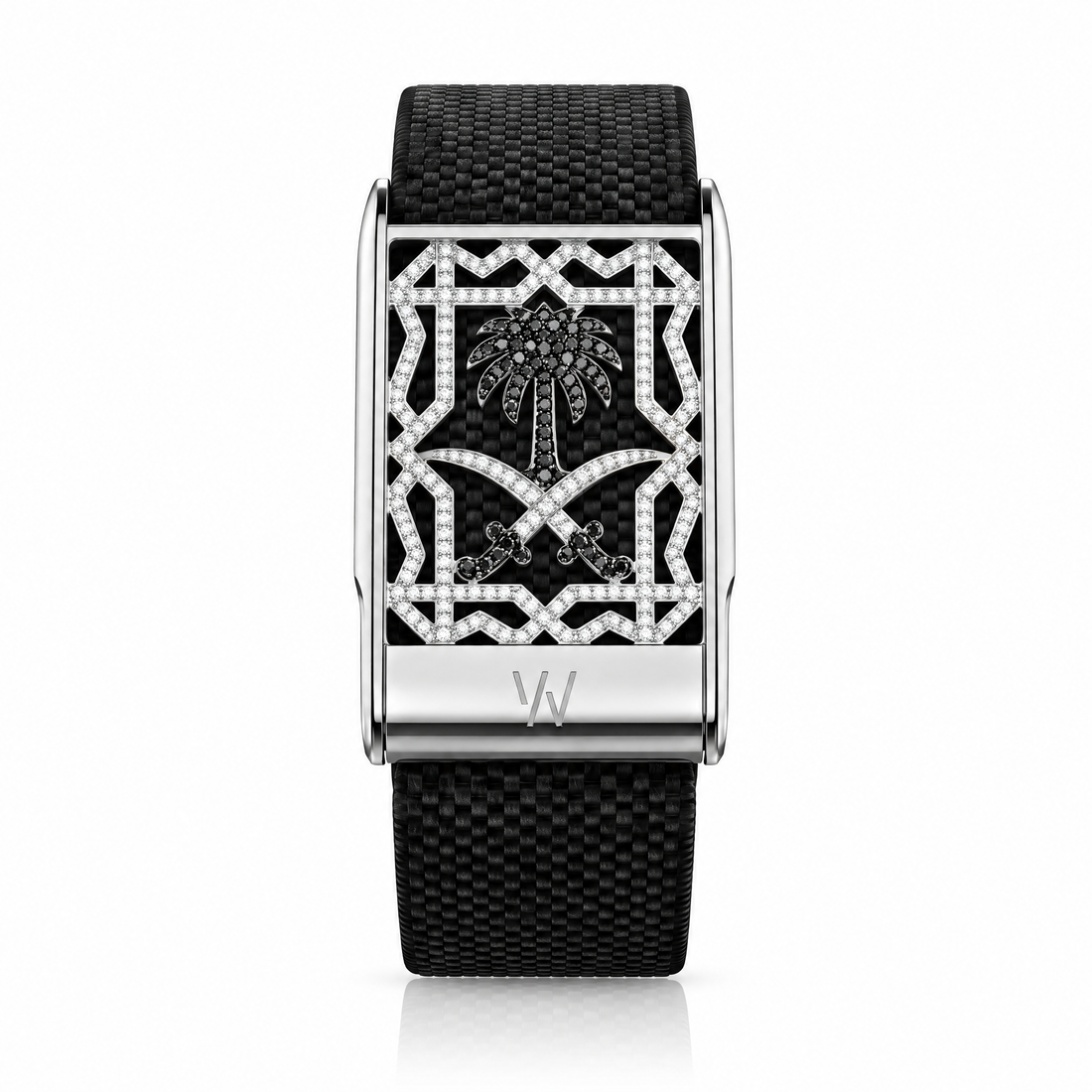 Palm Tree Arabesque Diamond WHOOP 5.0 case set with moissanite – angle view – Zius Jewels