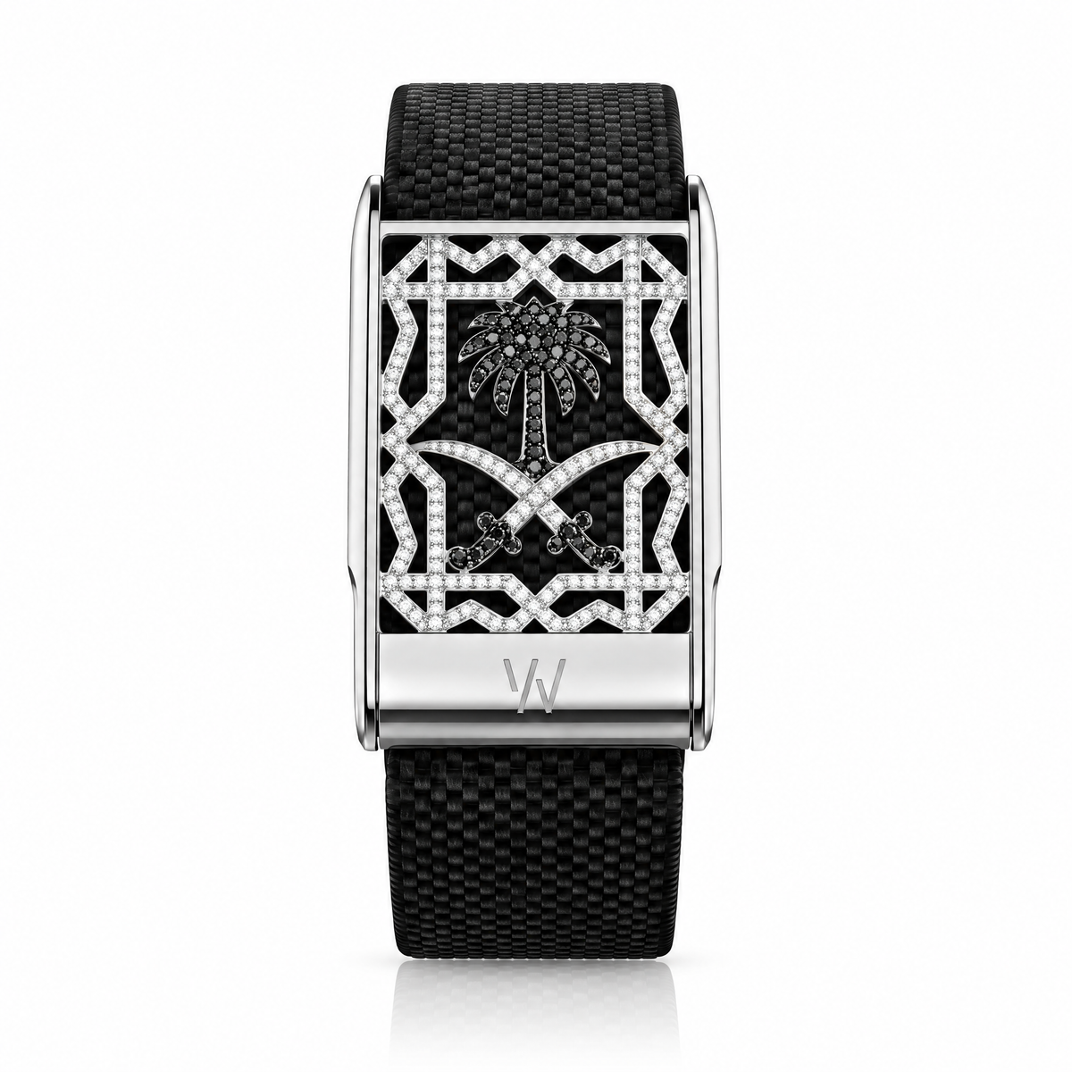 Palm Tree Arabesque Diamond WHOOP 5.0 case set with moissanite – angle view – Zius Jewels