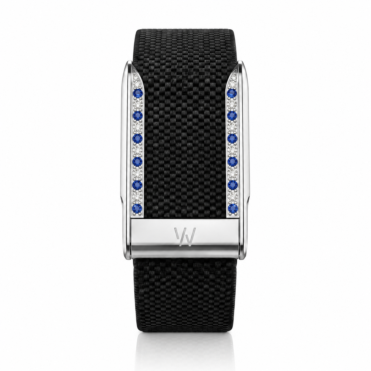 Blue Sapphire Side Row Diamond WHOOP 5.0 case set with moissanite – angle view – Zius Jewels