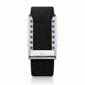 Blue Sapphire Side Row Diamond WHOOP 5.0 case set with moissanite – angle view – Zius Jewels