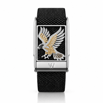Gold Falcon Diamond WHOOP 5.0 case set with moissanite – angle view – Zius Jewels