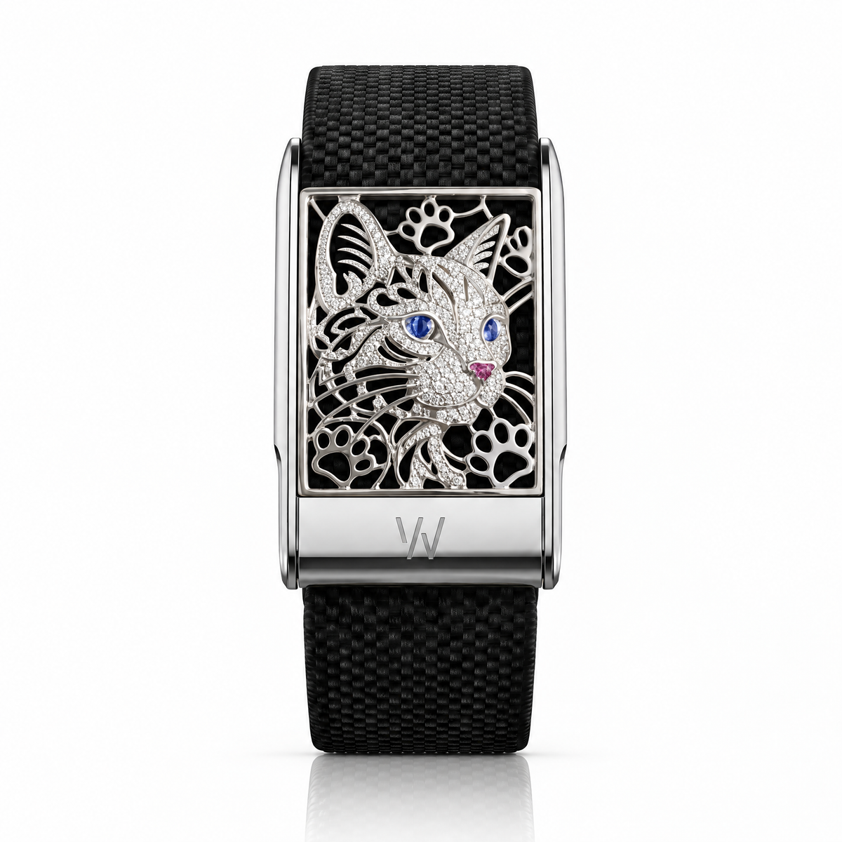 Diamond Cat Face WHOOP 5.0 case set with moissanite – angle view – Zius Jewels
