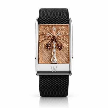Rose Gold Palm Tree Diamond WHOOP 5.0 case set with moissanite – angle view – Zius Jewels