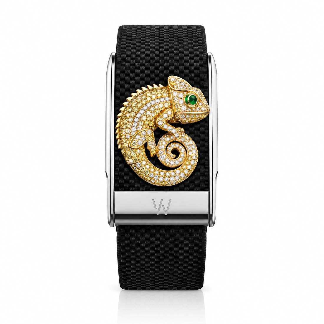 Gold Chameleon Diamond WHOOP 5.0 case set with moissanite – angle view – Zius Jewels