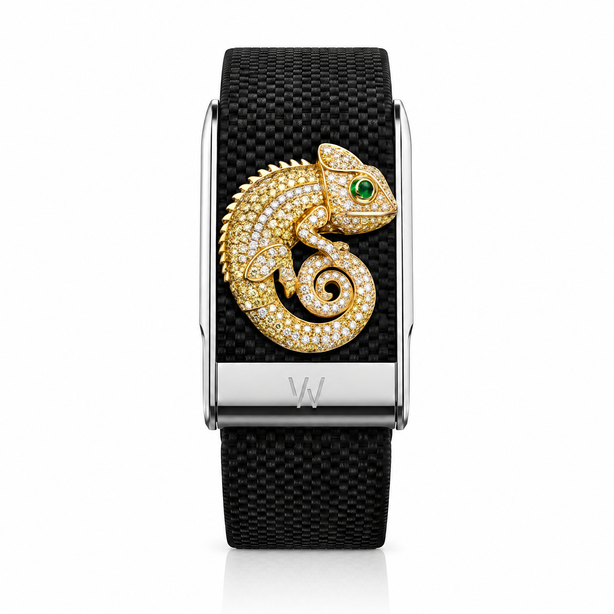 Gold Chameleon Diamond WHOOP 5.0 case set with moissanite – angle view – Zius Jewels
