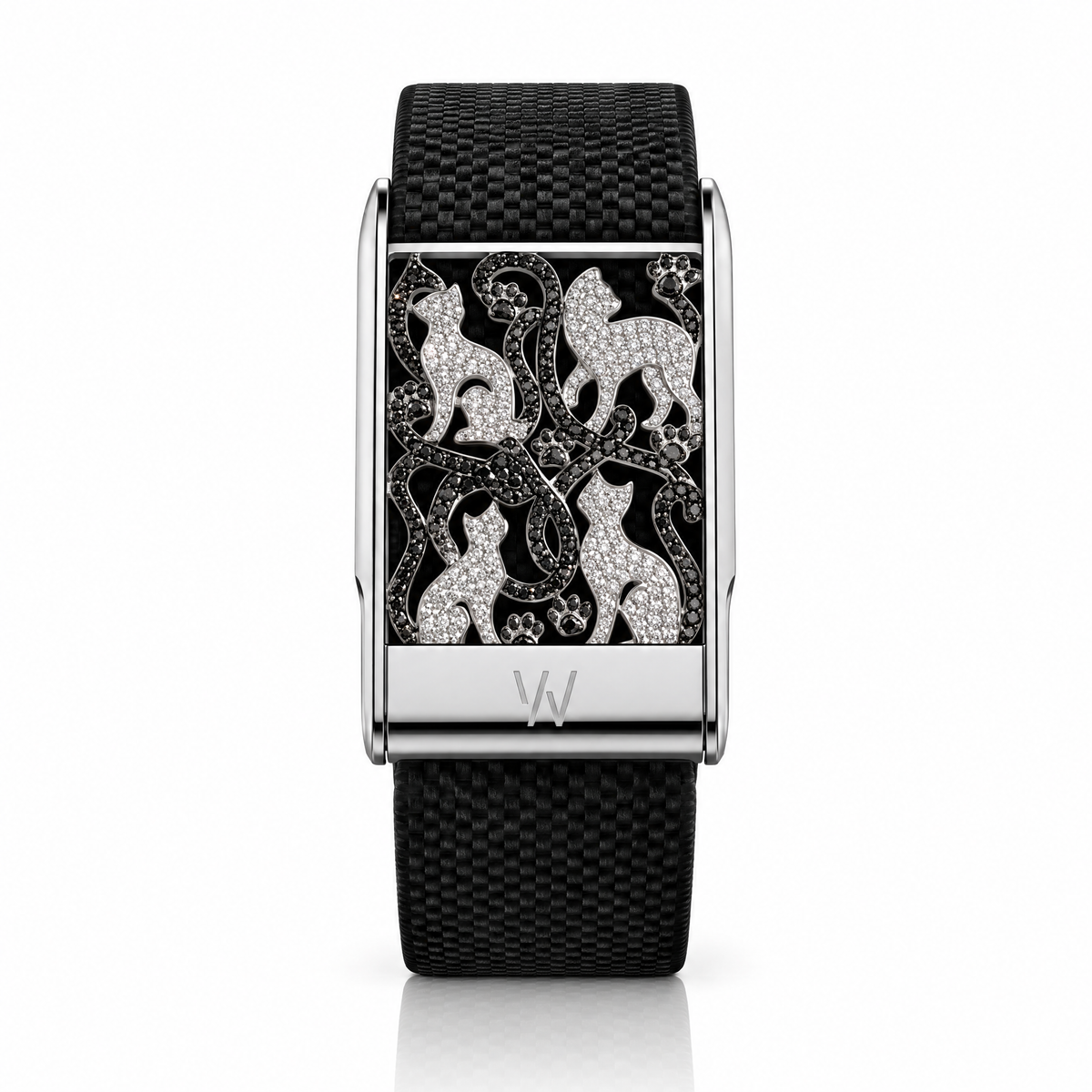 Playful Cats Diamond WHOOP 5.0 case set with moissanite – angle view – Zius Jewels