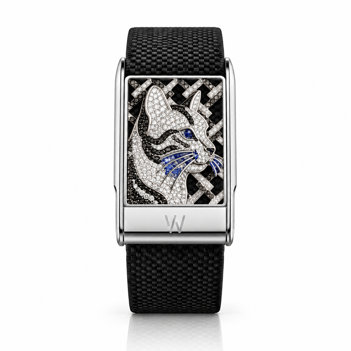 Diamond & Sapphire Fox WHOOP 5.0 case set with moissanite – angle view – Zius Jewels
