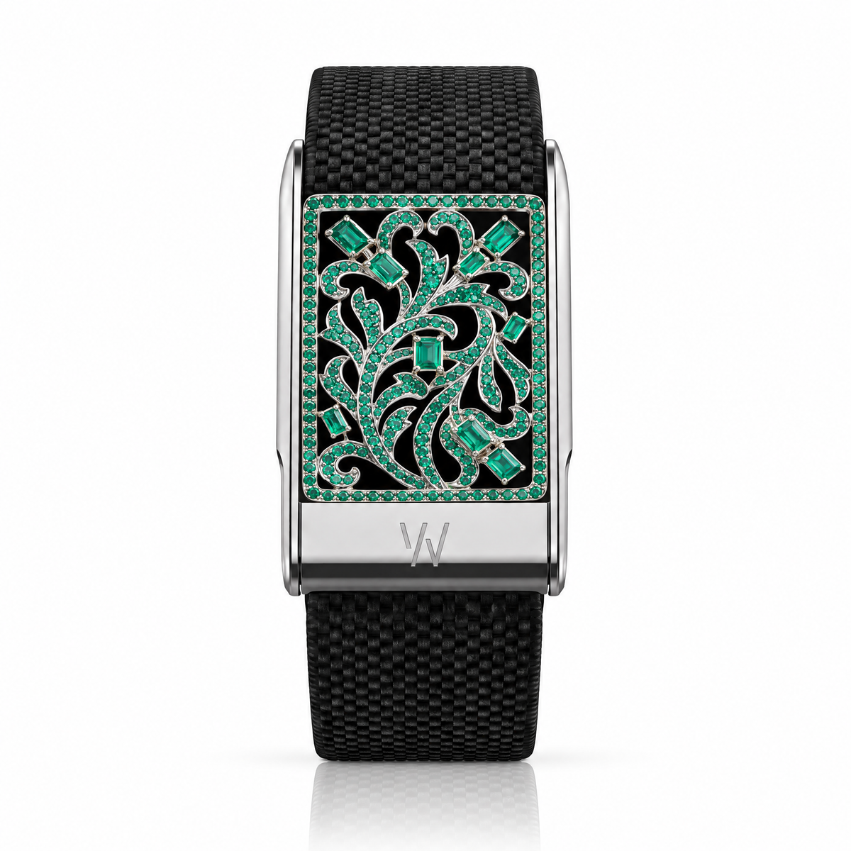 Emerald Green Leaf Vine Diamond WHOOP 5.0 case set with moissanite – angle view – Zius Jewels