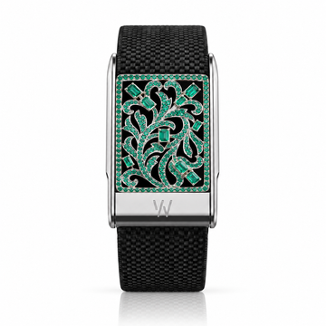 Emerald Green Leaf Vine Diamond WHOOP 5.0 case set with moissanite – angle view – Zius Jewels