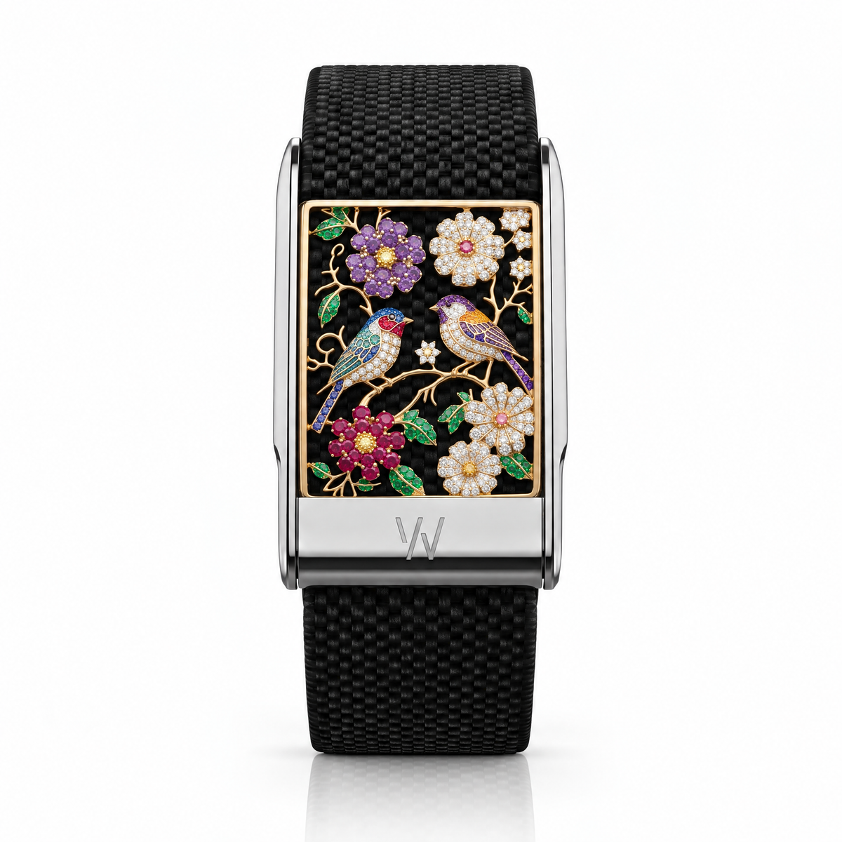 Songbird & Blossom Diamond WHOOP 5.0 case set with moissanite – angle view – Zius Jewels