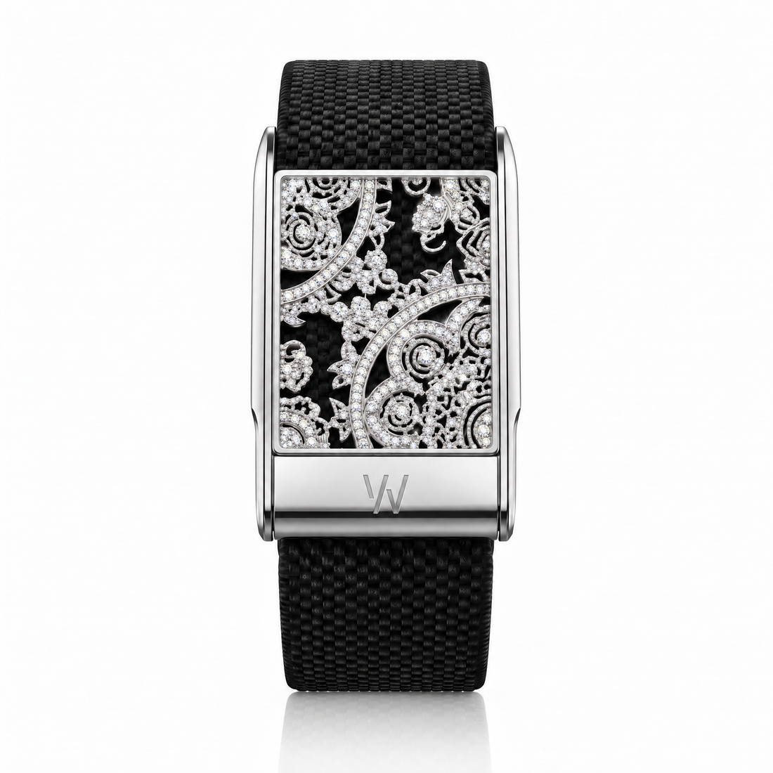 White Diamond Lace WHOOP 5.0 case set with moissanite – angle view – Zius Jewels