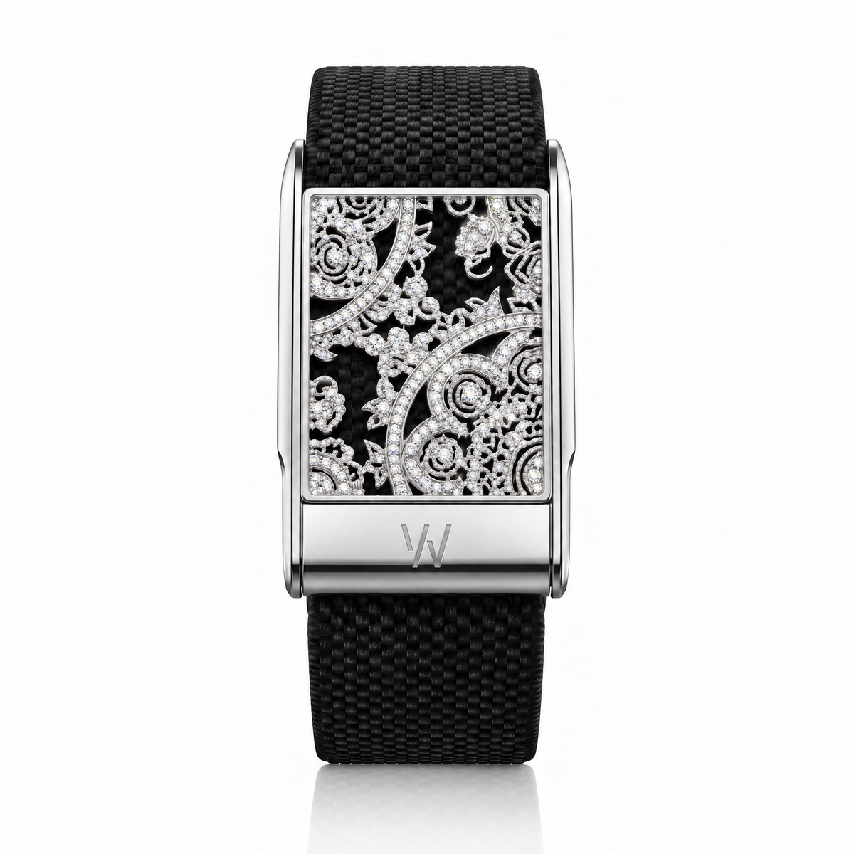 White Diamond Lace WHOOP 5.0 case set with moissanite – angle view – Zius Jewels