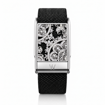 White Diamond Lace WHOOP 5.0 case set with moissanite – angle view – Zius Jewels