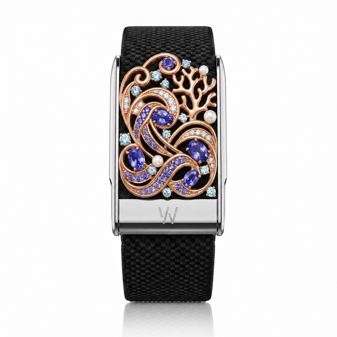Sapphire Swirl Paisley Diamond WHOOP 5.0 case set with moissanite – angle view – Zius Jewels