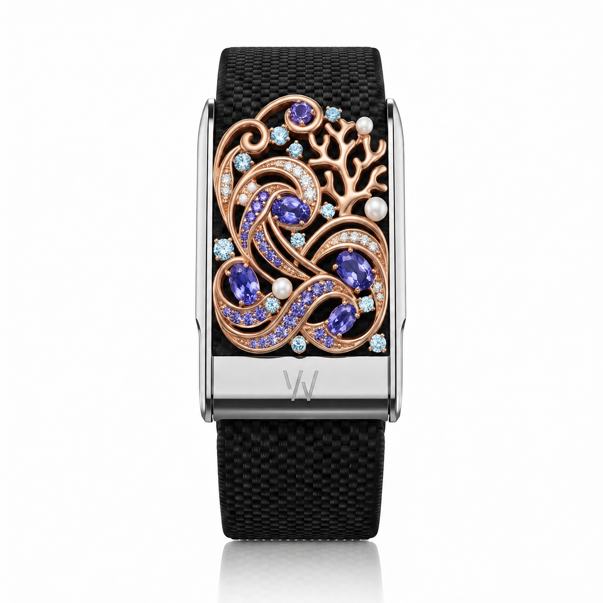 Sapphire Swirl Paisley Diamond WHOOP 5.0 case set with moissanite – angle view – Zius Jewels
