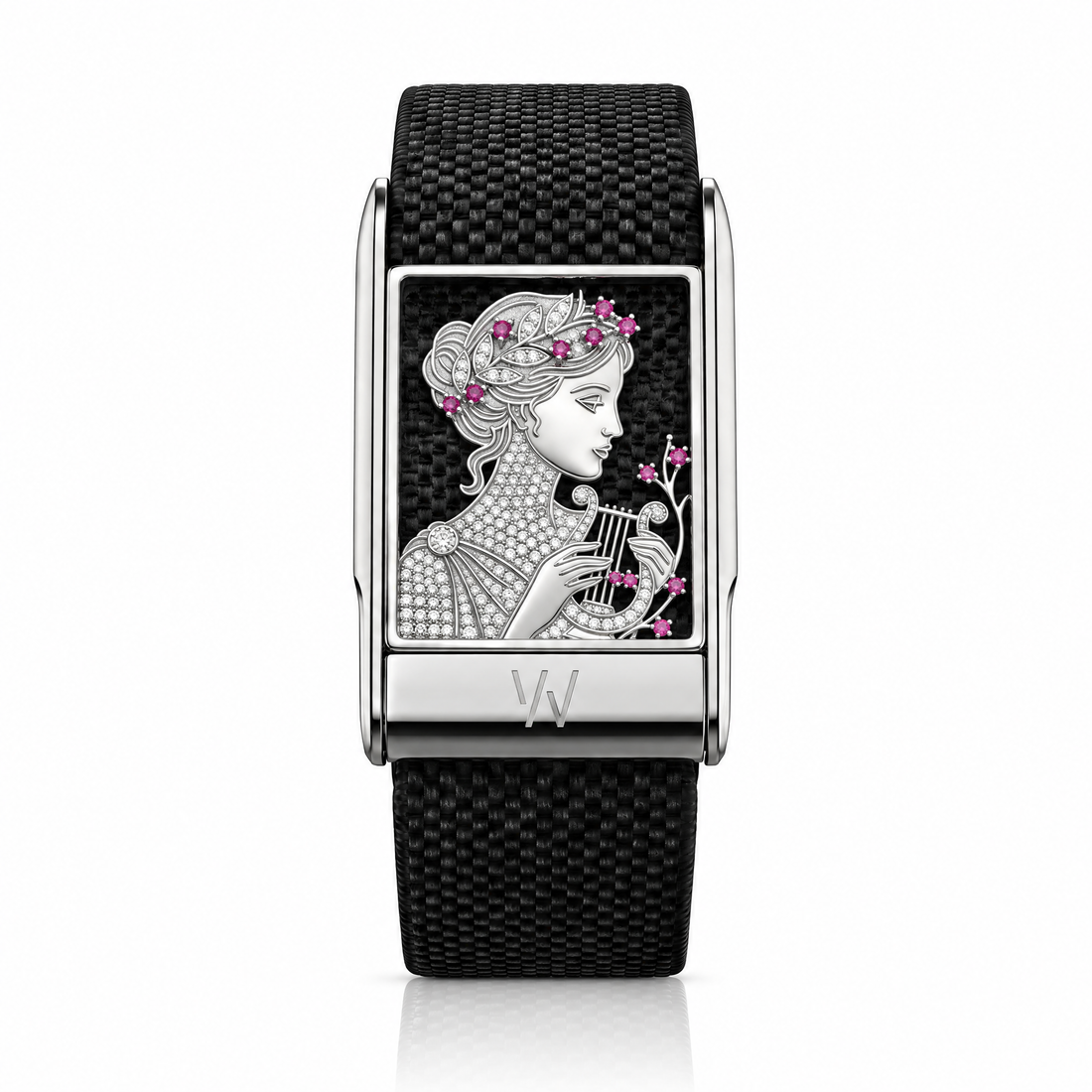 Floral Lady Portrait Diamond WHOOP 5.0 case set with moissanite – angle view – Zius Jewels
