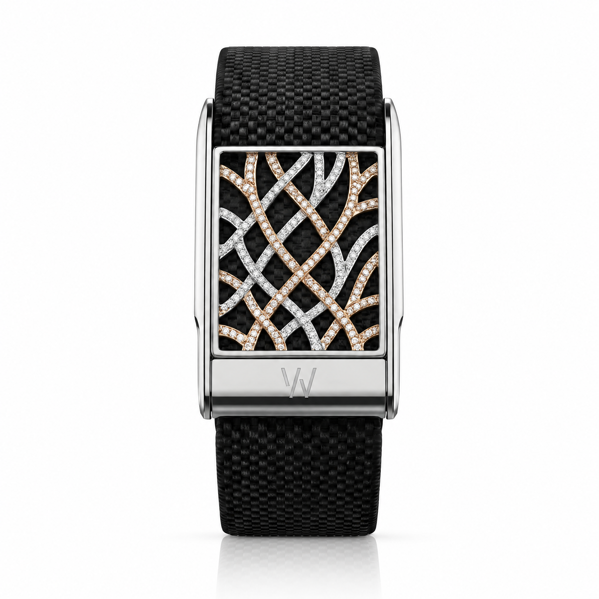 Gold Crosshatch Lattice Diamond WHOOP 5.0 case set with moissanite – angle view – Zius Jewels