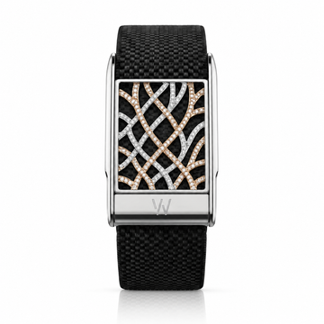 Gold Crosshatch Lattice Diamond WHOOP 5.0 case set with moissanite – angle view – Zius Jewels