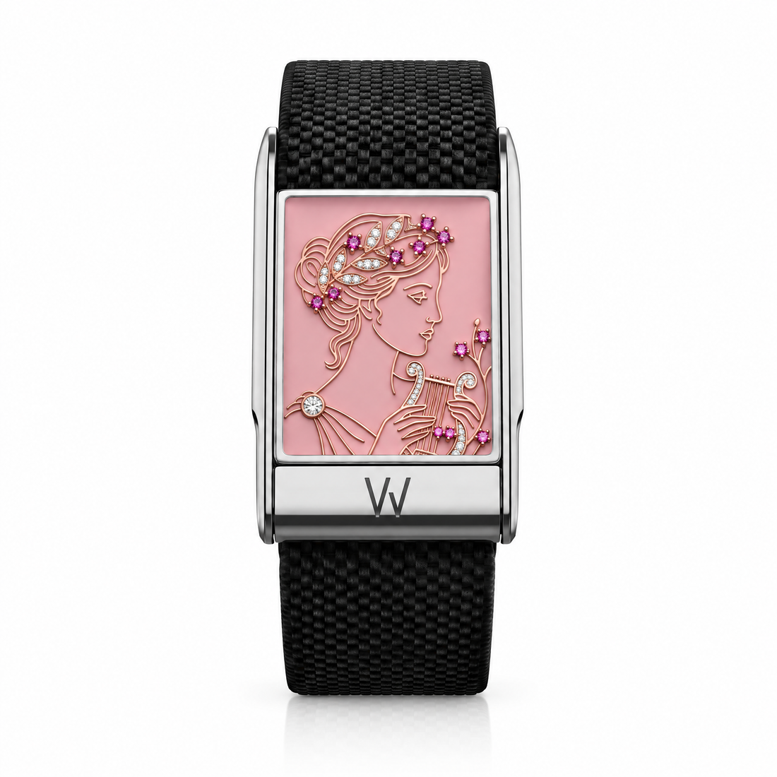 Pink Lady Portrait Diamond WHOOP 5.0 case set with moissanite – angle view – Zius Jewels