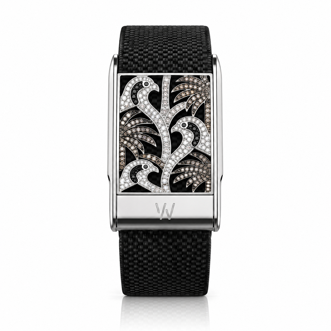 Diamond Palm Fronds WHOOP 5.0 case set with moissanite – angle view – Zius Jewels